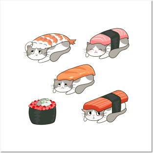 Kawaii Sushi Cats Set Posters and Art